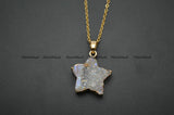 Druzy Agate Star Shape Pendant Necklace Woman Jewelry