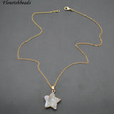 Druzy Agate Star Shape Pendant Necklace Woman Jewelry