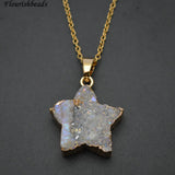 Druzy Agate Star Shape Pendant Necklace Woman Jewelry