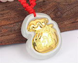 18K Solid Jadeite Fu Money Bag Pendant Necklace