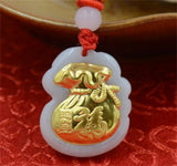 18K Solid Jadeite Fu Money Bag Pendant Necklace