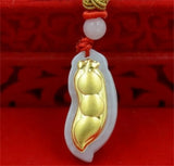 Natural A Jadeite 18K Lucky Bean Style Jade Pendant Necklace