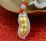Natural A Jadeite 18K Lucky Bean Style Jade Pendant Necklace