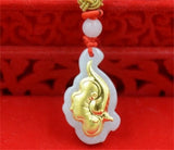 18K Solid Chinese Lucky RuYi Jade Pendant Necklace