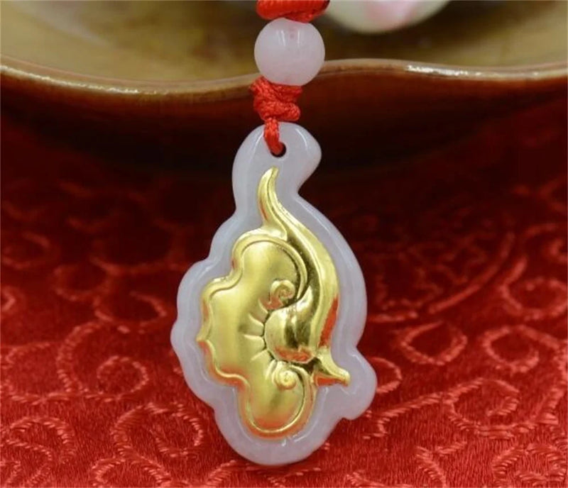 18K Solid Chinese Lucky RuYi Jade Pendant Necklace