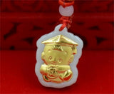 Natural A Jadeite 18K Lucky Baby Doctor Style Jade Pendant Amulet Necklace