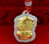 Natural A Jadeite 18K Lucky Baby Doctor Style Jade Pendant Amulet Necklace