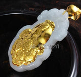 Natural A Jadeite Jade + 18K Solid Chinese Cabbage Amulet Pendant + Necklace