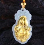 Natural A Jadeite Jade + 18K Solid Chinese Cabbage Amulet Pendant + Necklace