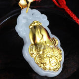 Natural A Jadeite Jade + 18K Solid Chinese Cabbage Amulet Pendant + Necklace