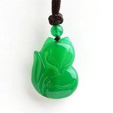 Green Agate Chalcedony Jade Fox Pendant Necklace Charm Jewelry
