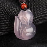 Green Agate Chalcedony Jade Fox Pendant Necklace Charm Jewelry