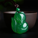 Green Agate Chalcedony Jade Fox Pendant Necklace Charm Jewelry