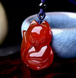 Green Agate Chalcedony Jade Fox Pendant Necklace Charm Jewelry
