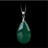 Green Agate Chalcedony Jade Water Drop Pendant Necklace Charm Jewelry