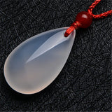 Green Agate Chalcedony Jade Water Drop Pendant Necklace Charm Jewelry