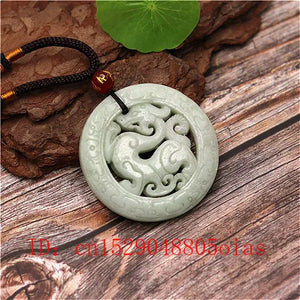 Green Chinese Jade Dragon Pendant Necklace Charm Jewelry
