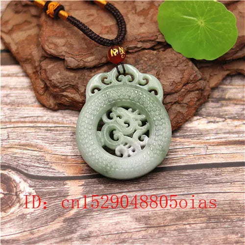 Natural Green Chinese Jade Dragon Pendant Necklace Charm Jewelry Amulet