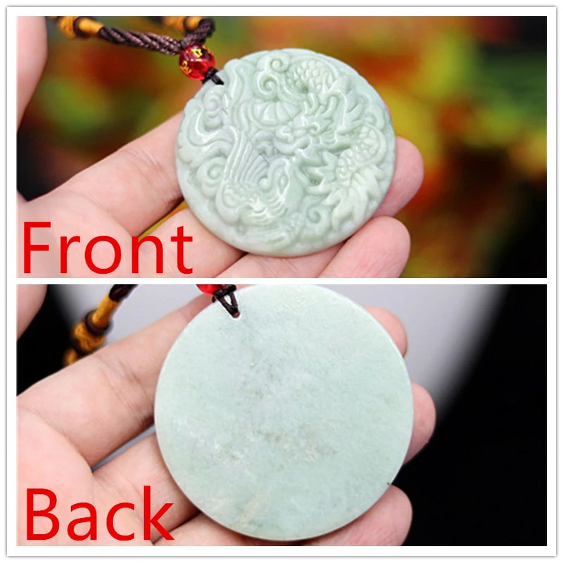 Green Chinese Jade Dragon Phoenix Pendant Necklace Charm