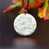 Green Chinese Jade Dragon Phoenix Pendant Necklace Charm