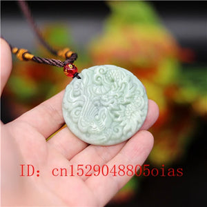Green Chinese Jade Dragon Phoenix Pendant Necklace Charm