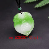Green Jade Buddha Pendant Necklace Hand-Carved Jadeite Jewelry Amulet