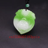Green Jade Buddha Pendant Necklace Hand-Carved Jadeite Jewelry Amulet