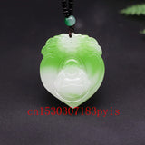 Green Jade Buddha Pendant Necklace Hand-Carved Jadeite Jewelry Amulet