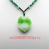 Green Jade Buddha Pendant Necklace Hand-Carved Jadeite Jewelry Amulet