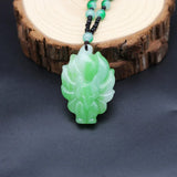 Green Jade Nine-Tailed Fox Pendant Necklace Hand-Carved Charm Jadeite Jewelry