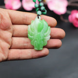 Green Jade Nine-Tailed Fox Pendant Necklace Hand-Carved Charm Jadeite Jewelry