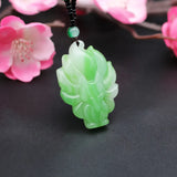 Green Jade Nine-Tailed Fox Pendant Necklace Hand-Carved Charm Jadeite Jewelry