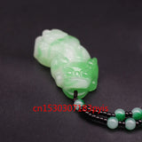 Green Jade Pixiu Pendant Necklace Hand-Carved Charm Jadeite Jewelry