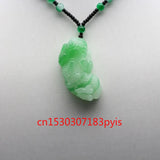 Green Jade Pixiu Pendant Necklace Hand-Carved Charm Jadeite Jewelry