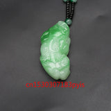 Green Jade Pixiu Pendant Necklace Hand-Carved Charm Jadeite Jewelry