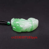 Green Jade Pixiu Pendant Necklace Hand-Carved Charm Jadeite Jewelry