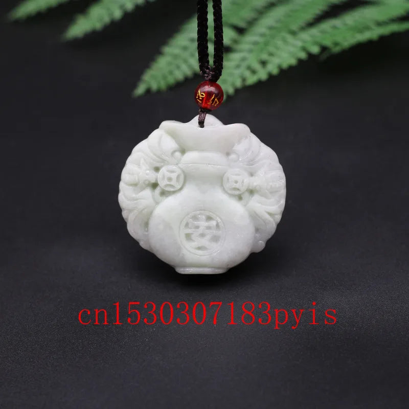 Green Jade Vase Pendant Necklace Chinese Carved Charm Jewelry Amulet