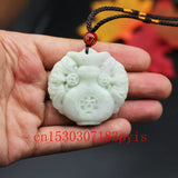 Green Jade Vase Pendant Necklace Chinese Carved Charm Jewelry Amulet