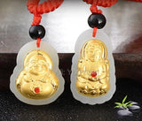 Natural HeTian Jade + 18K Buddha GuanYin Pendant Necklace Jewelry