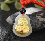 Natural HeTian Jade + 18K Buddha GuanYin Pendant Necklace Jewelry