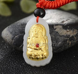 Natural HeTian Jade + 18K Buddha GuanYin Pendant Necklace Jewelry
