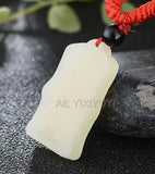 Natural HeTian Jade 18K Bamboo Lucky Amulet Pendant Necklace