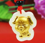 Natural HeTian Jade Pig Amulet Pendant Necklace + Certificate