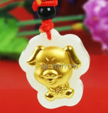 Natural HeTian Jade Pig Amulet Pendant Necklace + Certificate
