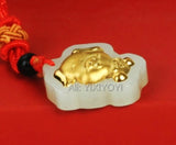 Natural HeTian Jade Pig Amulet Pendant Necklace + Certificate