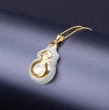 Hetian Jade 18K Gold Carved Money Bag Pendant Necklace