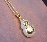 Hetian Jade 18K Gold Carved Money Bag Pendant Necklace