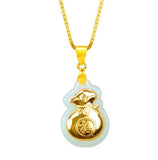 Hetian Jade 18K Gold Carved Money Bag Pendant Necklace