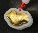 Hetian Jade + 18K Inlaid Lock Pendant + Rope Necklace
