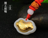 Hetian Jade + 18K Inlaid Lock Pendant + Rope Necklace
